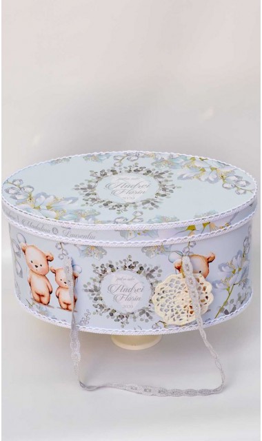 Trusou de botez cu eucalipt si ursuleti pe fundal bleu mint Little Blue Bear 2